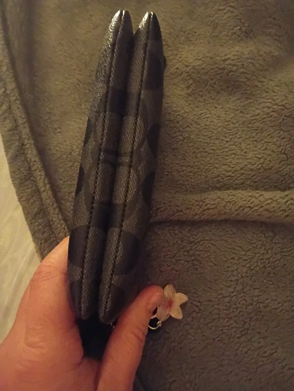 Coach Black & Charcoal Signature Zip Wristlet with Flower Charm